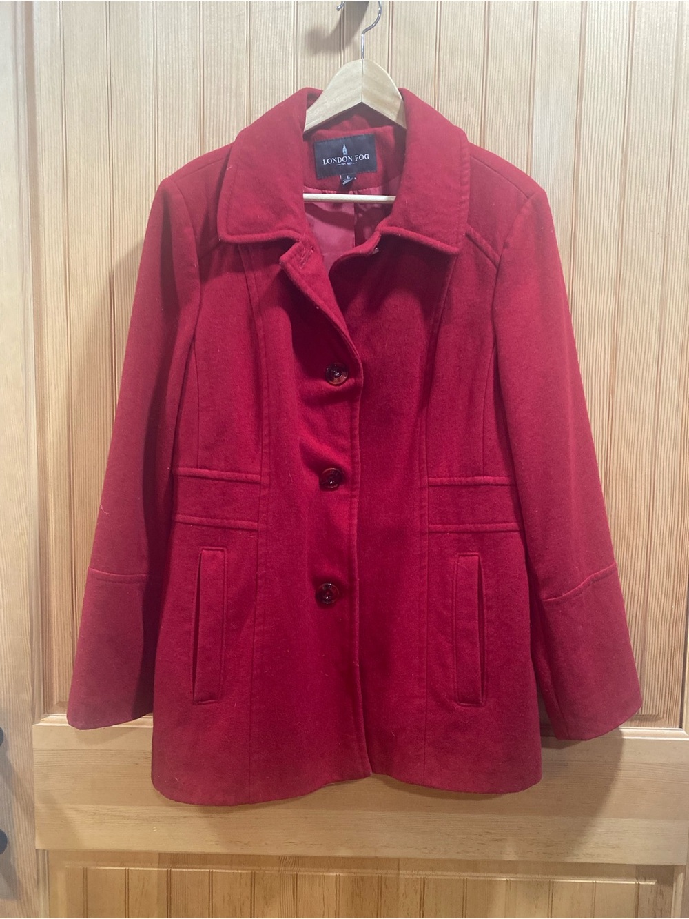 London Fog Red Wool-Blend Pea Coat - Picture 2 of 7